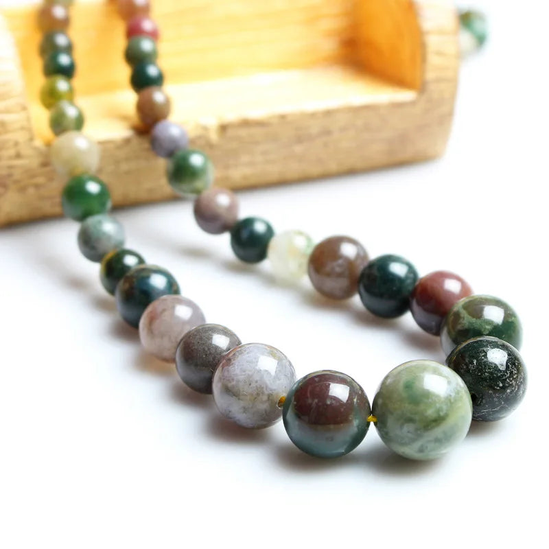Indian Onyx Nature Stone Necklace for Women 6/8/10/12/14mm Quartz Semi-Precious Stone Beaded Necklace,Party Gift