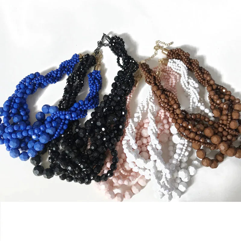 New Fashion Choker Statement Braided Acrylic Beaded Necklace for Women Short Jewelry for Women Party