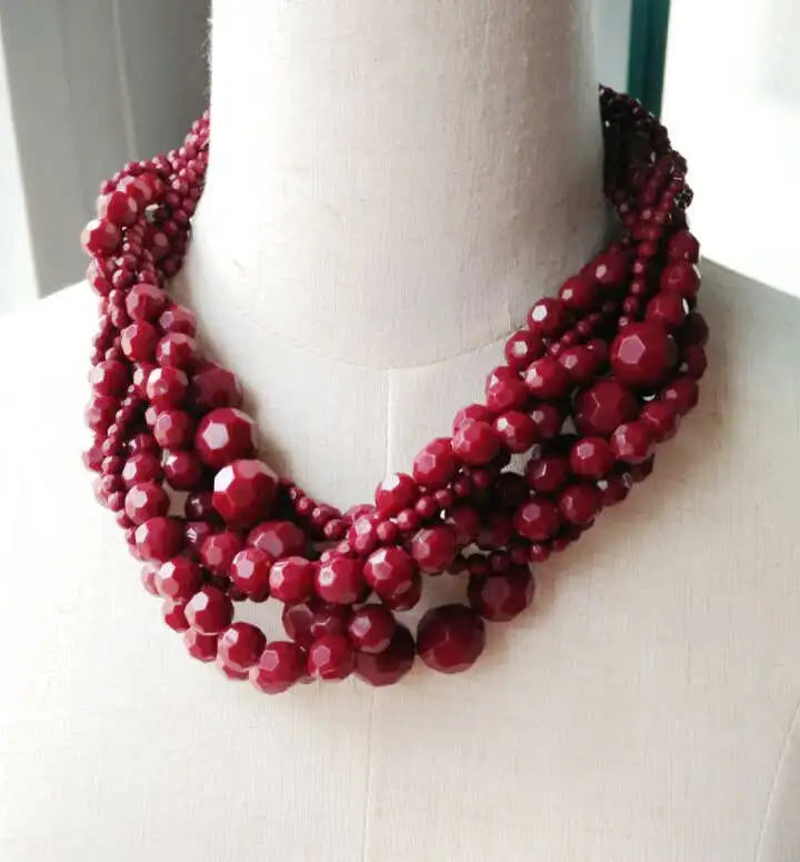 New Fashion Choker Statement Braided Acrylic Beaded Necklace for Women Short Jewelry for Women Party