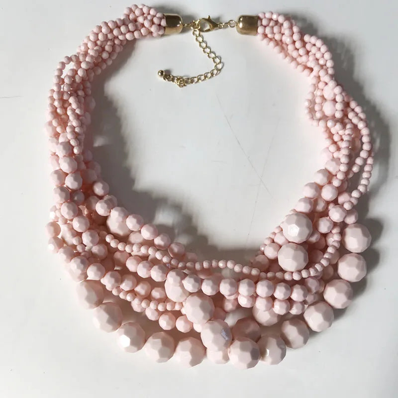 New Fashion Choker Statement Braided Acrylic Beaded Necklace for Women Short Jewelry for Women Party