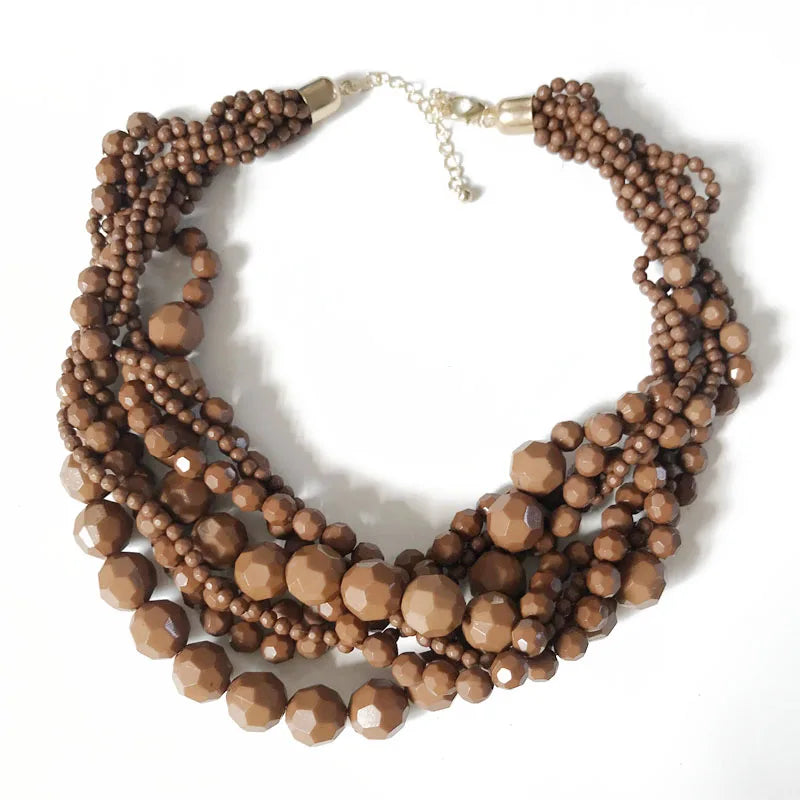 New Fashion Choker Statement Braided Acrylic Beaded Necklace for Women Short Jewelry for Women Party