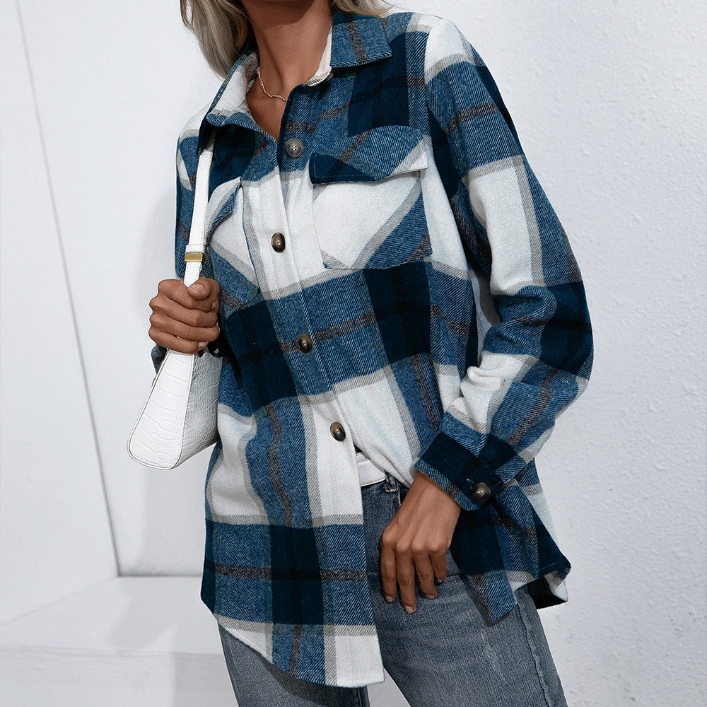 Long Shirts Button Down Plaid Blouse