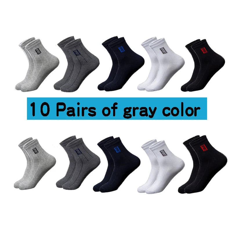 10Pairs High Quality Men Socks Cotton Breathable Sweat-Absorbent Black Socks
