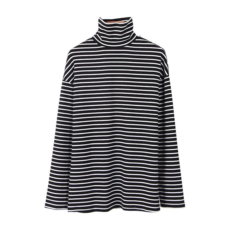 Black White Striped Long Sleeve T Shirts Women