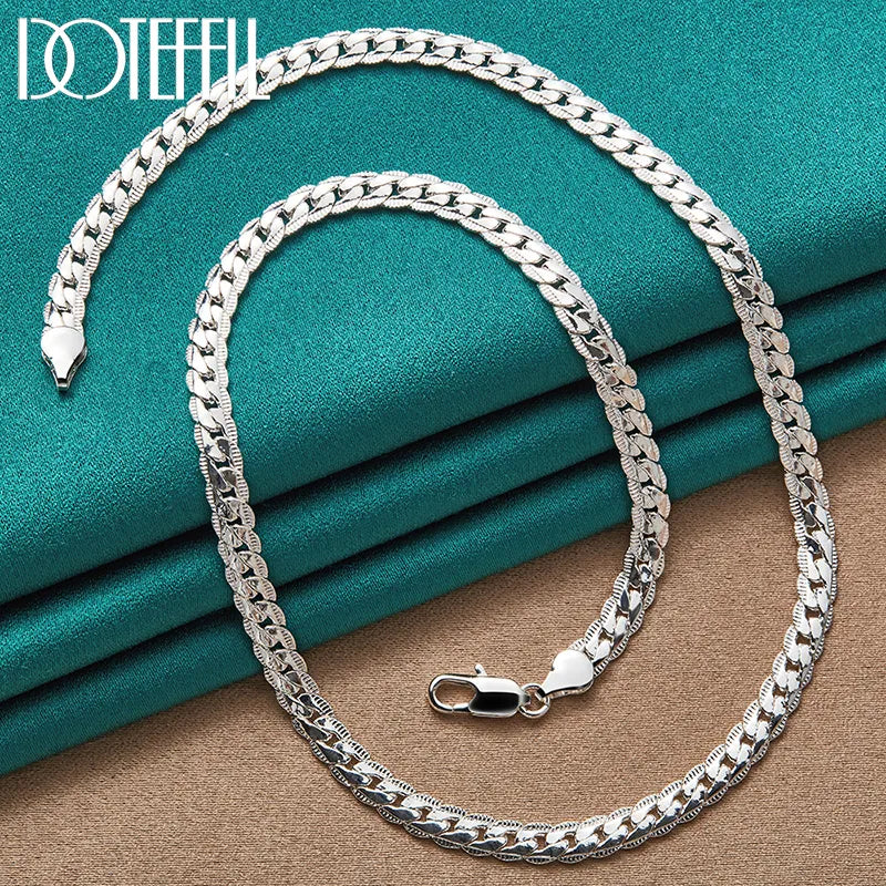 DOTEFFIL 925 Sterling Silver 6mm Side Chain 16/18/20/22/24 Inch Necklace for Woman Men Fashion Wedding Engagement Jewelry Gift