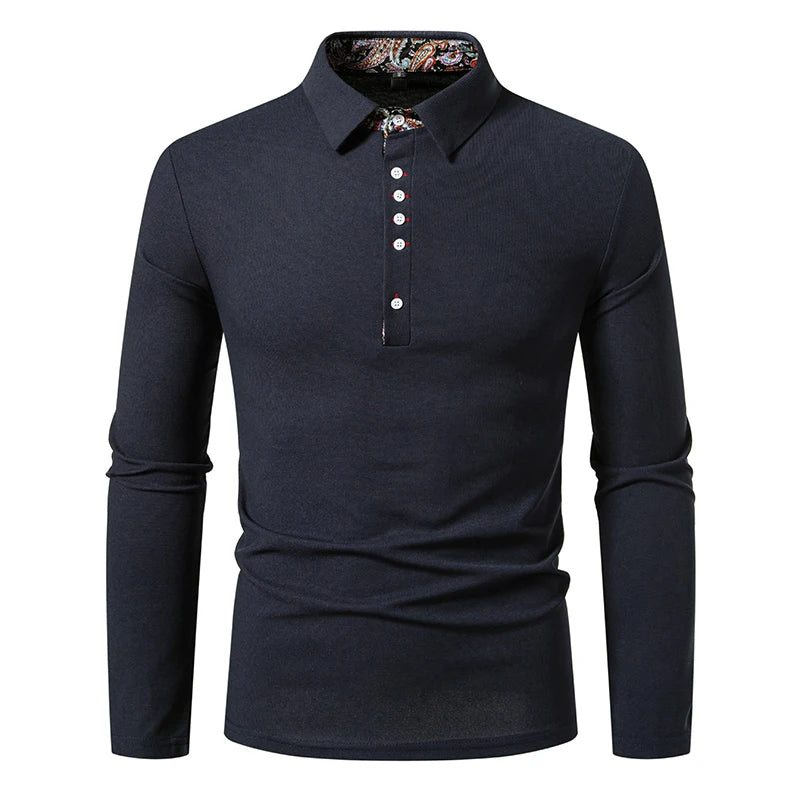 Casual Polo Shirt Men Fashion Paisley Color Block Long-Sleeve Men's New Autumn Business Polo Shirts Solid Color Hip Hop Top Tees