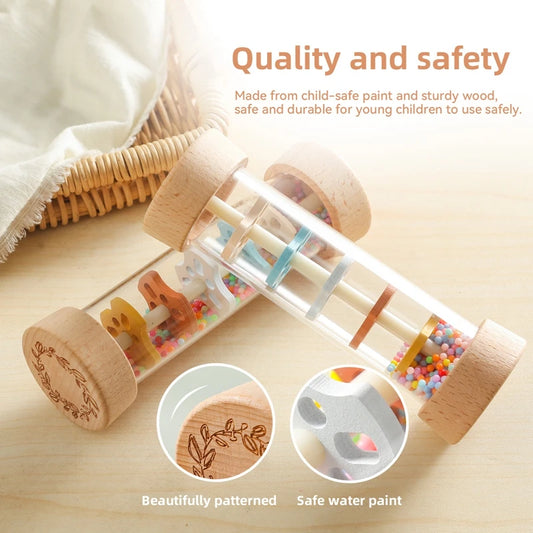 Montessori Baby Rain Stick Rainbow Hourglass Rain Music Rattle
