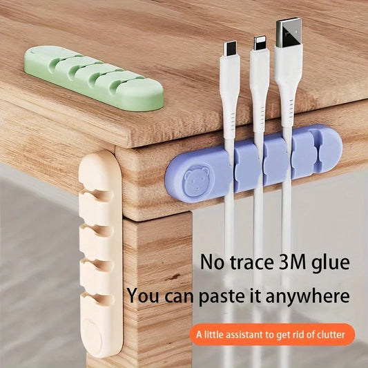 Desktop Cable Organizer Storage Charging Cable Holder Soft Silicone Hub. 4 Holes