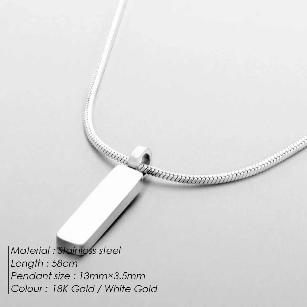 eManco Square Pendant Necklace Simple Fashion New White Gold Stainless Steel Collarbone Chain Does Not Lose Color Wholesale