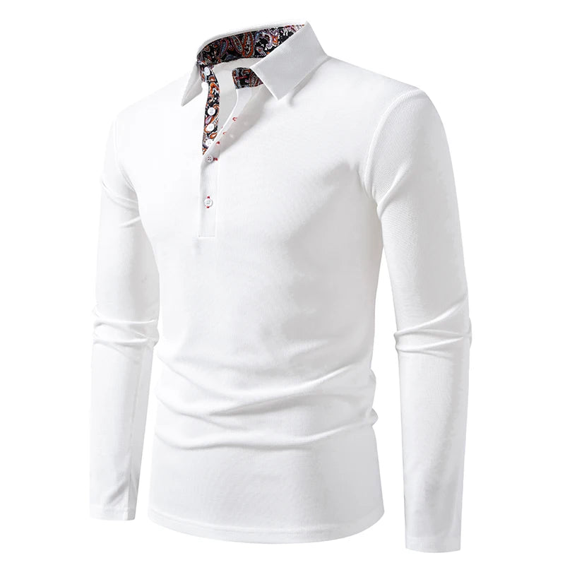 Casual Polo Shirt Men Fashion Paisley Color Block Long-Sleeve Men's New Autumn Business Polo Shirts Solid Color Hip Hop Top Tees
