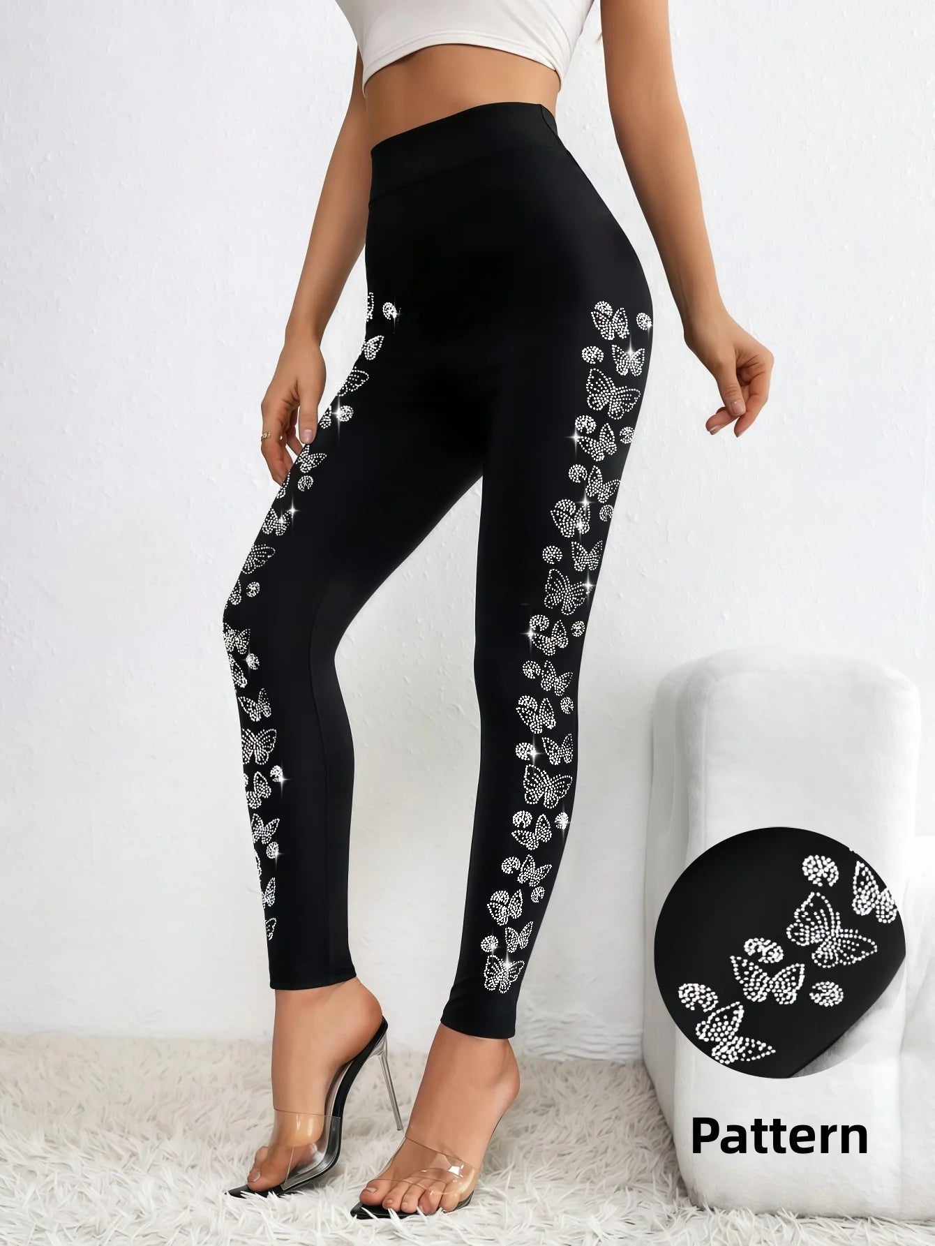 Women‘s Black Leggings With Butterfly Side Design