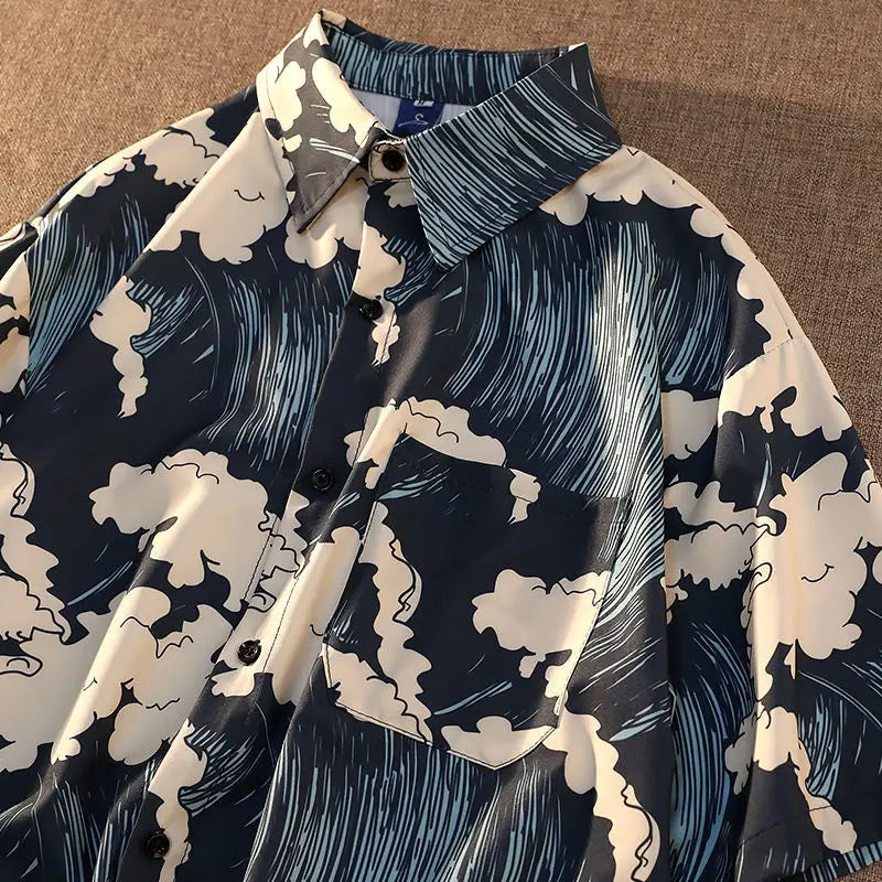 Summer Women's Shirts 2022 Surf Print Shirt Beach Outing Blouse