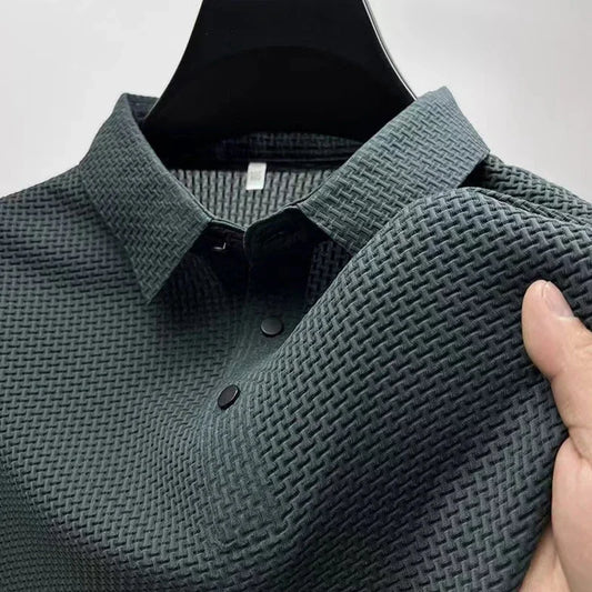 New Men's Business Casual Short Sleeved Bone Flower Solid Color POLO Shirt