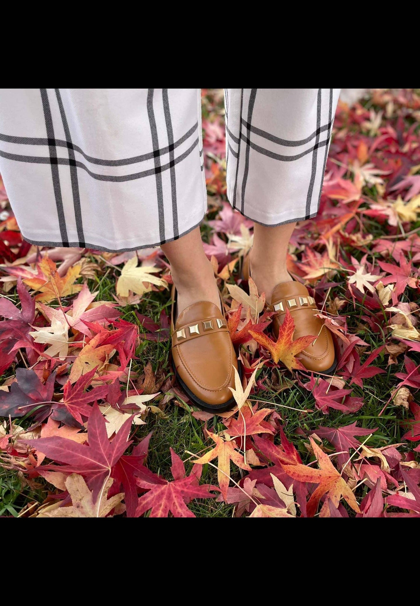 Beige Calf Leather Loafers – Elegant Women’s Flat Shoes With Metal Stud Detail