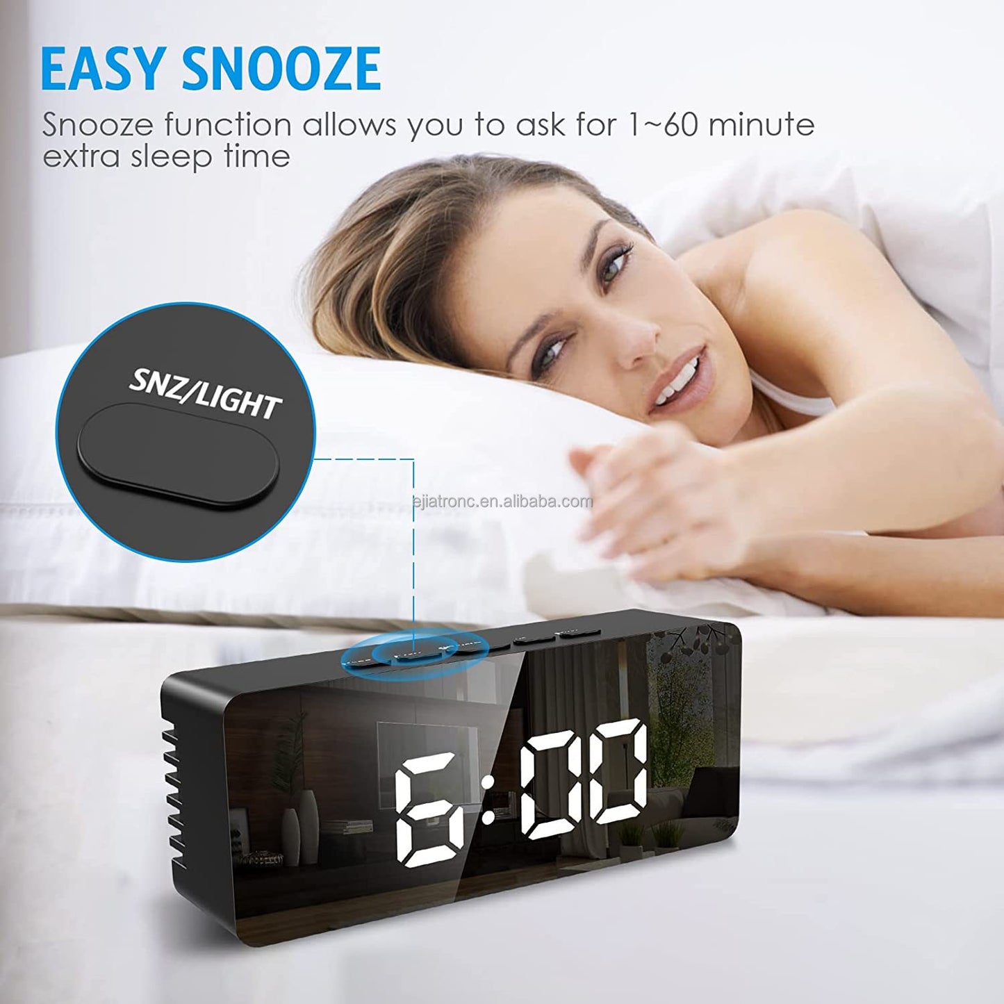 USB Cable/Battery Digital LED Mirror Alarm Clock Electronic 6 Inch Speaker clock