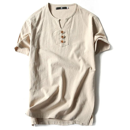 Vintage Cotton Linen Half Sleeve Men's Thin Linen Breathable Sweat T-shirts