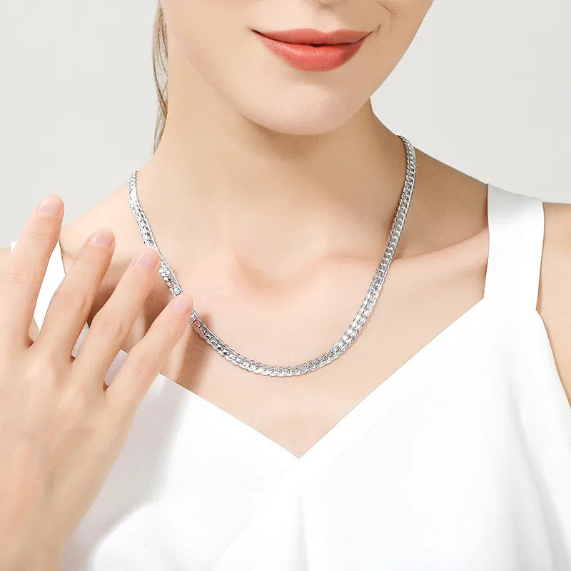 DOTEFFIL 925 Sterling Silver 6mm Side Chain 16/18/20/22/24 Inch Necklace for Woman Men Fashion Wedding Engagement Jewelry Gift