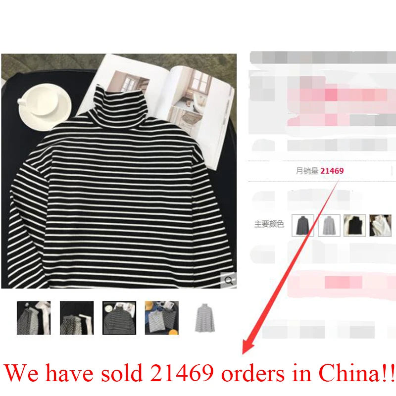 Black White Striped Long Sleeve T Shirts Women