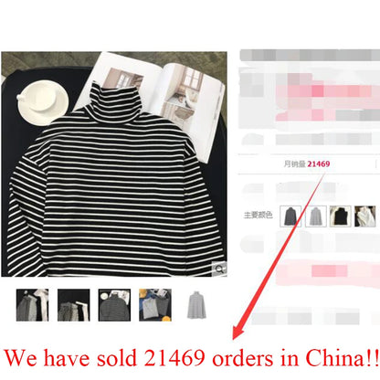 Black White Striped Long Sleeve T Shirts Women