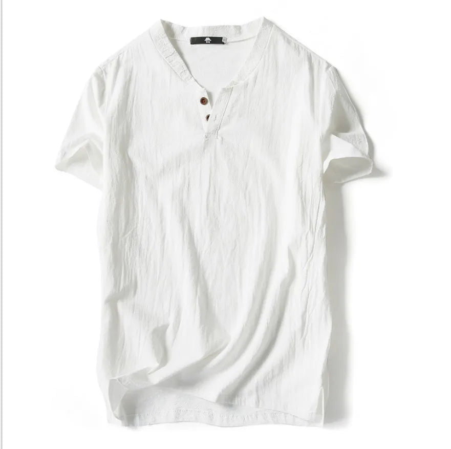 Vintage Cotton Linen Half Sleeve Men's Thin Linen Breathable Sweat T-shirts