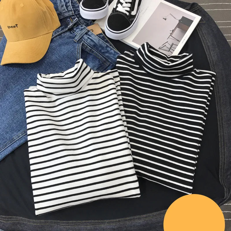 Black White Striped Long Sleeve T Shirts Women