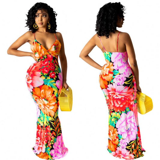 TR Summer Sleeveless Casual Dress Bodycon Floral Printed Sleeveless Summer