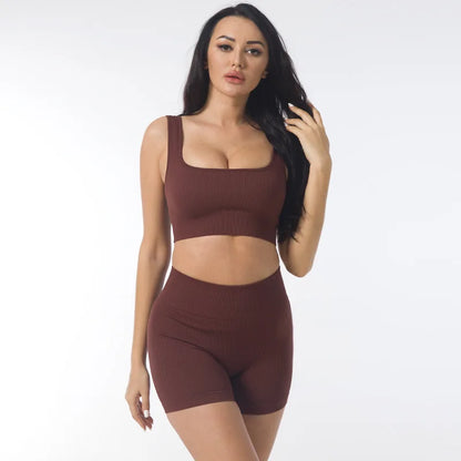 90% Nylon Elastic Sportswear Athletic Workout Set Women Bra Shorts Active Wear