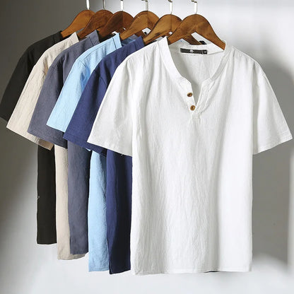 Vintage Cotton Linen Half Sleeve Men's Thin Linen Breathable Sweat T-shirts