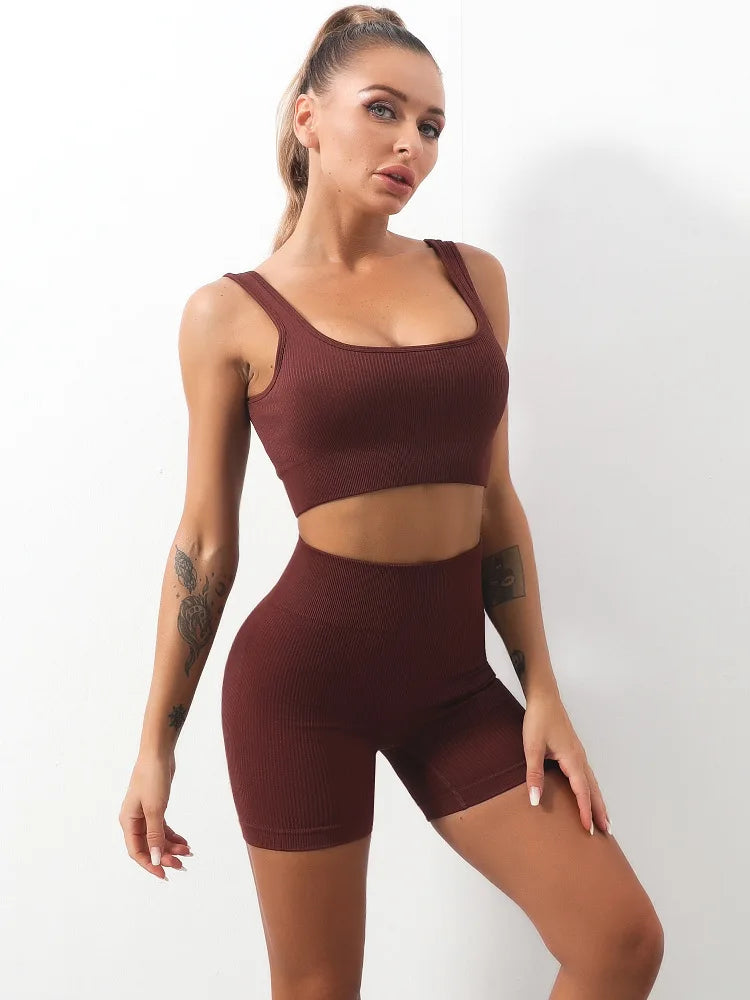90% Nylon Elastic Sportswear Athletic Workout Set Women Bra Shorts Active Wear
