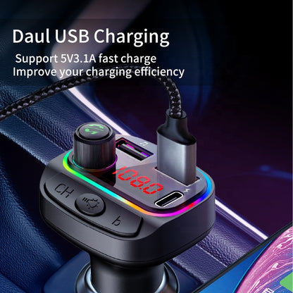 New Colorful Atmosphere Light Car Charger Multifunction Fm Bluetooth Transmitter