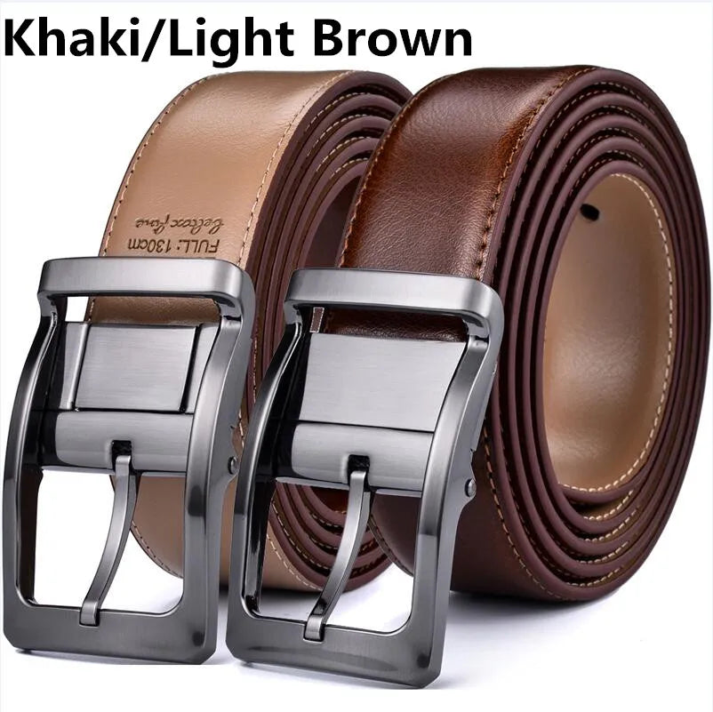 1Pcs Men's Genuine Leather Reversible Belt Rotated Buckle Two in One Big and Tall