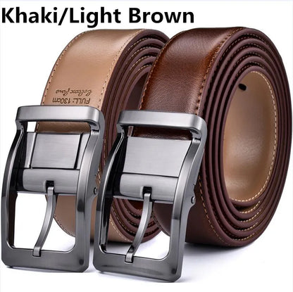 1Pcs Men's Genuine Leather Reversible Belt Rotated Buckle Two in One Big and Tall