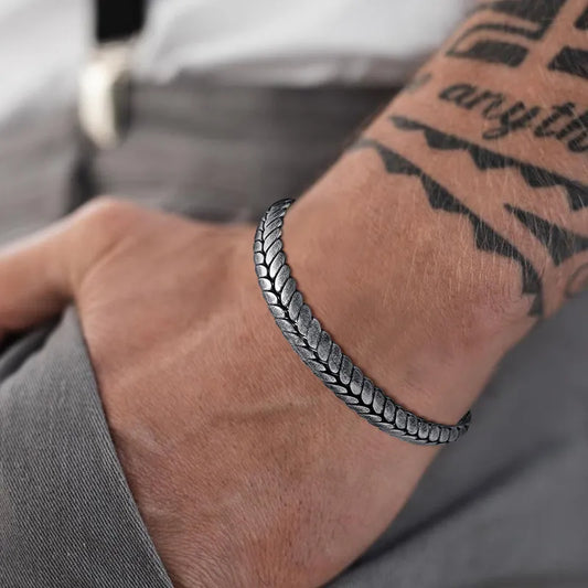 Men's Bracelet,Old Oxidized Gray Braided Cuff Bracelets