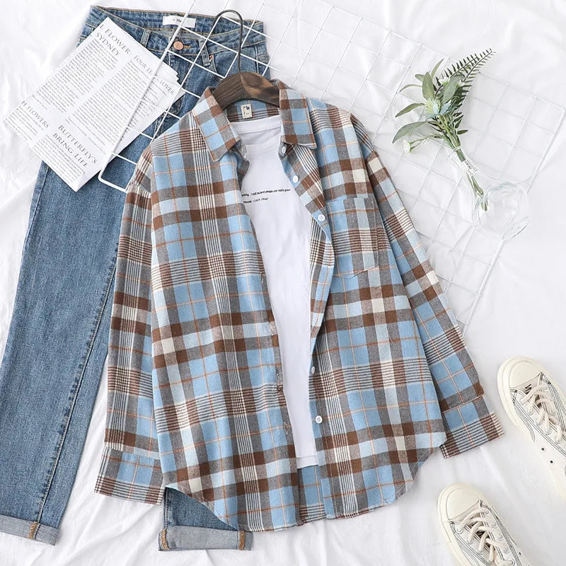 Ladies Tops Exquisite Designer Style Loose Cotton Long Sleeve Blouse