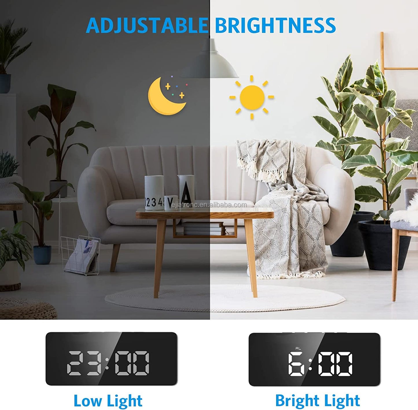 USB Cable/Battery Digital LED Mirror Alarm Clock Electronic 6 Inch Speaker clock