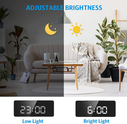 USB Cable/Battery Digital LED Mirror Alarm Clock Electronic 6 Inch Speaker clock