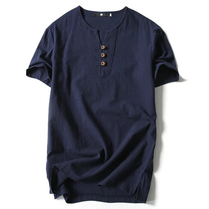 Vintage Cotton Linen Half Sleeve Men's Thin Linen Breathable Sweat T-shirts