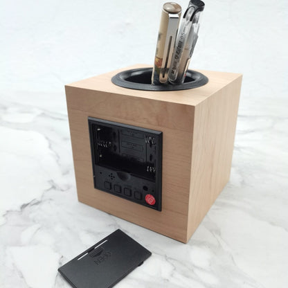 Office Desktop Multi-Function Desk Wooden Pen Holder With Digital LED Clock
