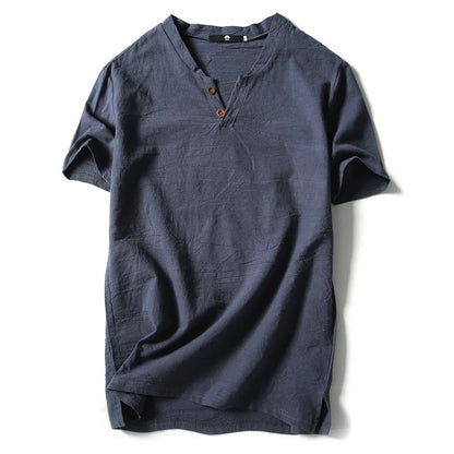 Vintage Cotton Linen Half Sleeve Men's Thin Linen Breathable Sweat T-shirts