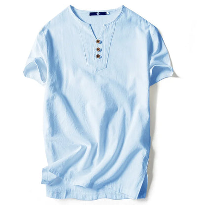 Vintage Cotton Linen Half Sleeve Men's Thin Linen Breathable Sweat T-shirts