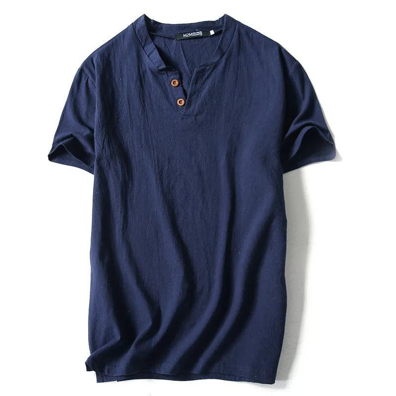 Vintage Cotton Linen Half Sleeve Men's Thin Linen Breathable Sweat T-shirts