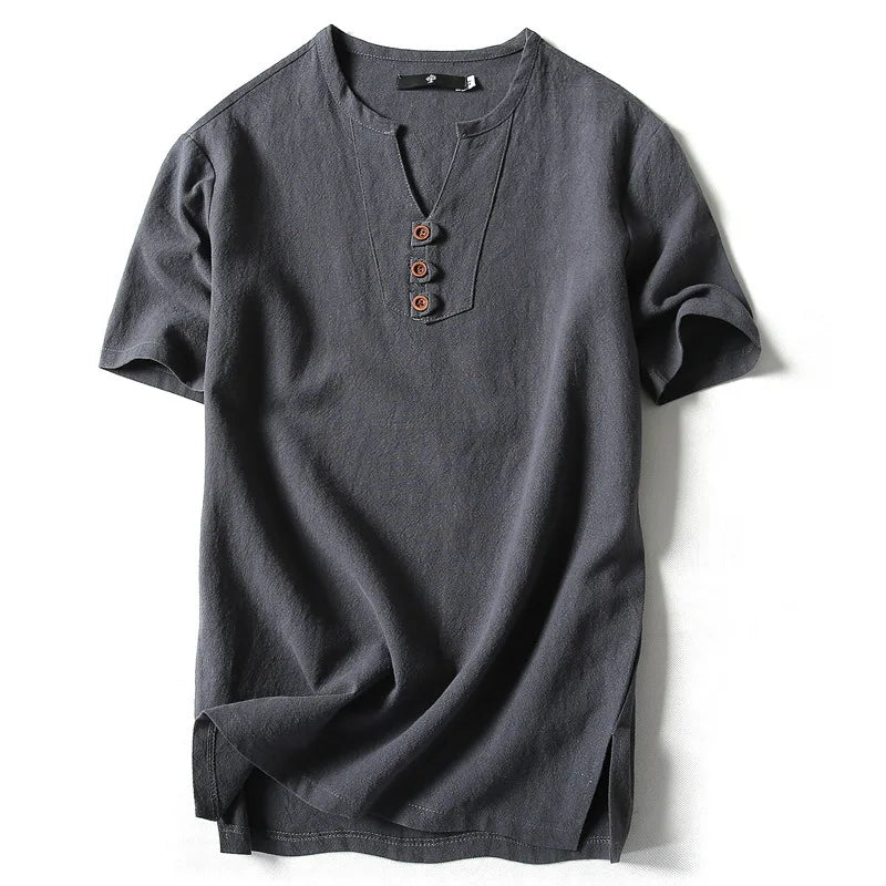 Vintage Cotton Linen Half Sleeve Men's Thin Linen Breathable Sweat T-shirts
