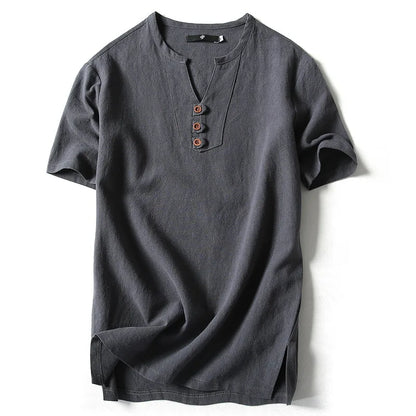 Vintage Cotton Linen Half Sleeve Men's Thin Linen Breathable Sweat T-shirts