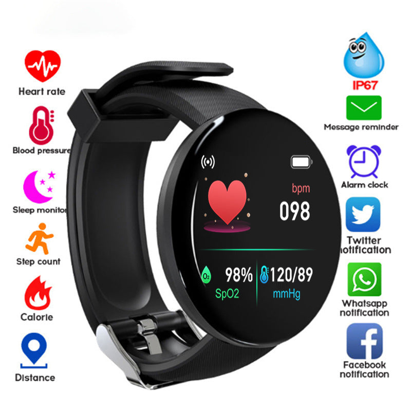 D18 Smart Watch Bluetooth Fitness Tracker Sports HeartRate Waterproof  watch