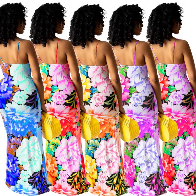 TR Summer Sleeveless Casual Dress Bodycon Floral Printed Sleeveless Summer