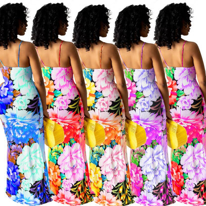 TR Summer Sleeveless Casual Dress Bodycon Floral Printed Sleeveless Summer