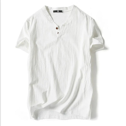 Vintage Cotton Linen Half Sleeve Men's Thin Linen Breathable Sweat T-shirts