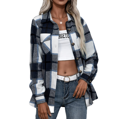 Long Shirts Button Down Plaid Blouse