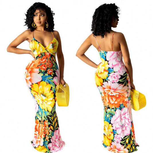 TR Summer Sleeveless Casual Dress Bodycon Floral Printed Sleeveless Summer
