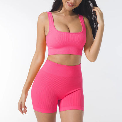 90% Nylon Elastic Sportswear Athletic Workout Set Women Bra Shorts Active Wear